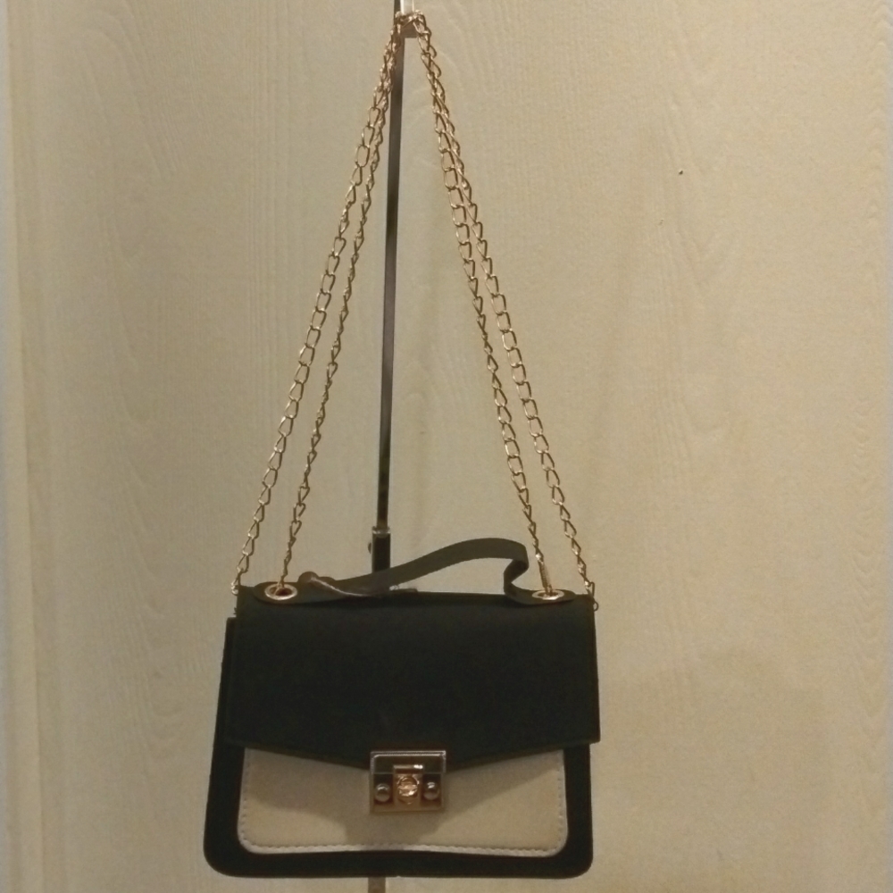 FAUX LEATHER/CLOTH TOP HANDLE BAG - Picture 4 of 7